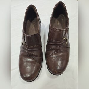 Clarks Bendables Ladies Dark Brown Leather Slip On Loafers Size 9